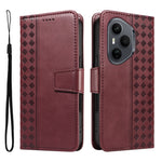 For Honor 400 Pro 5G (Global) Leather Case Wallet Stand Grids Imprinted Phone Cover with Strap