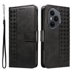 For Honor 400 Pro 5G (Global) Leather Case Wallet Stand Grids Imprinted Phone Cover with Strap