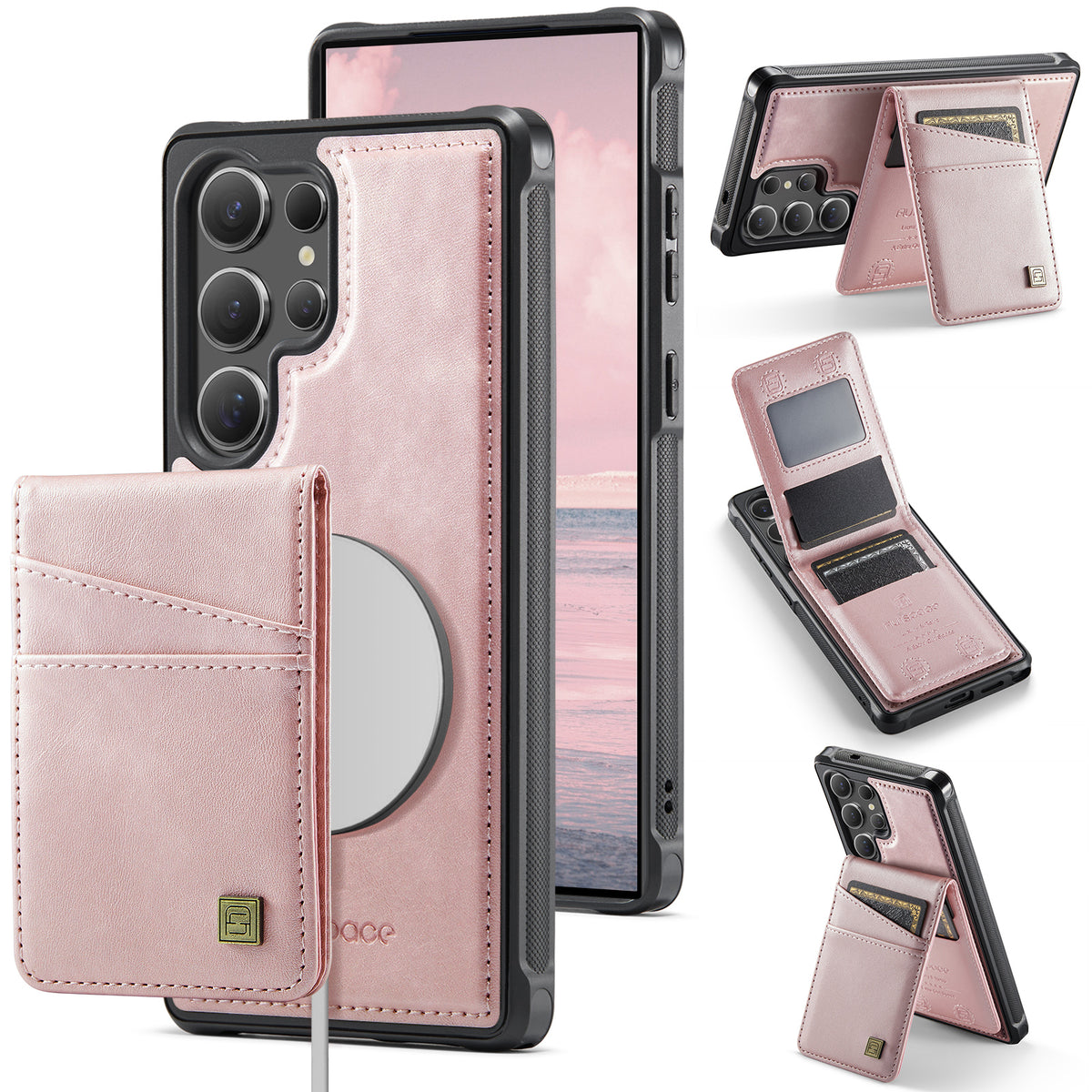 AUTSPACE For Samsung Galaxy S25 Ultra Case  A12 Leather Back Cover with Magnetic Detachable Card Bag Kickstand