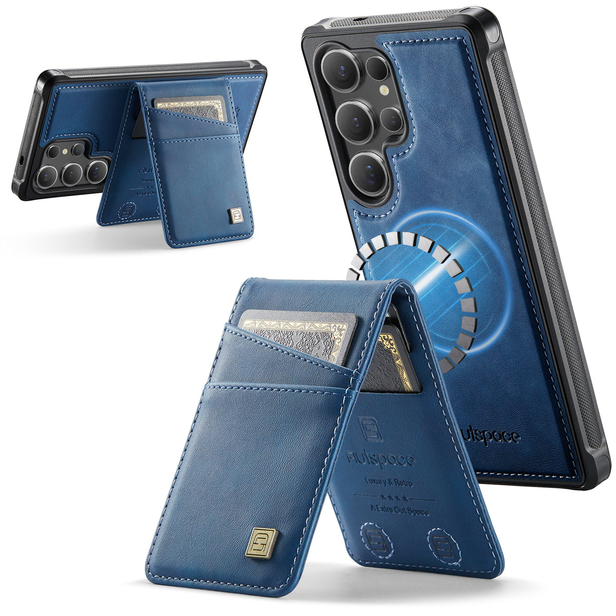 AUTSPACE til Samsung Galaxy S24 Ultra etui A12 læderbagside med magnetisk aftagelig korttaske og støttefod