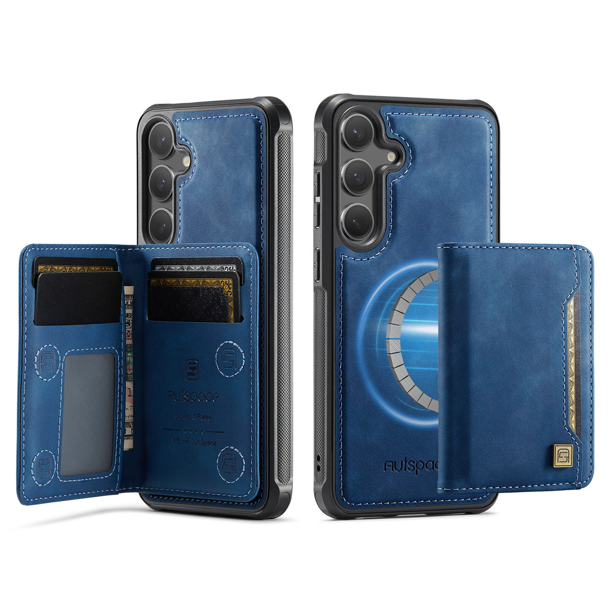 AUTSPACE For Samsung Galaxy S24 / Galaxy S25 Case  A13 Vintage Leather Back Cover with Magnetic Detachable Card Bag