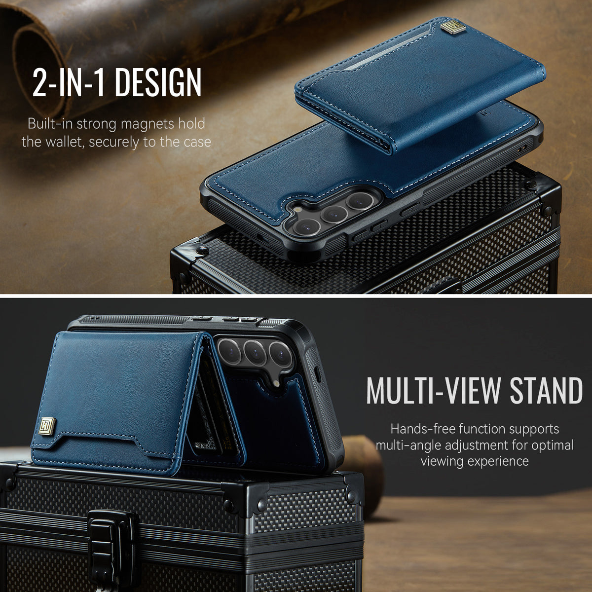 AUTSPACE For Samsung Galaxy S24 / Galaxy S25 Case  A13 Vintage Leather Back Cover with Magnetic Detachable Card Bag
