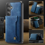 AUTSPACE For Samsung Galaxy S24 / Galaxy S25 Case  A13 Vintage Leather Back Cover with Magnetic Detachable Card Bag