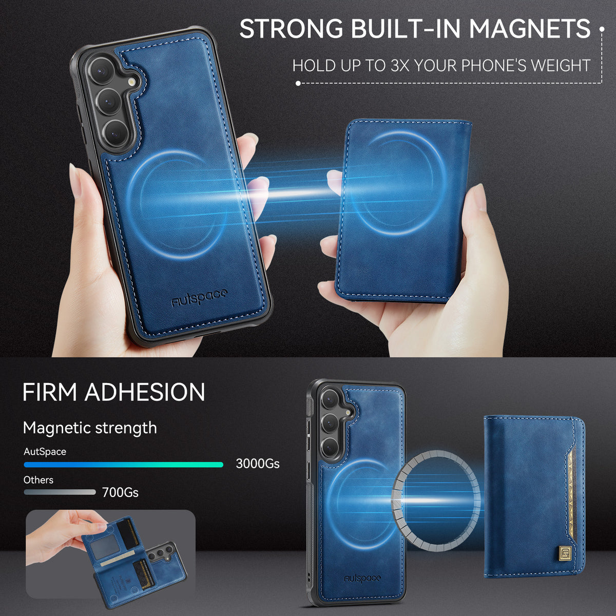 AUTSPACE For Samsung Galaxy S24 / Galaxy S25 Case  A13 Vintage Leather Back Cover with Magnetic Detachable Card Bag