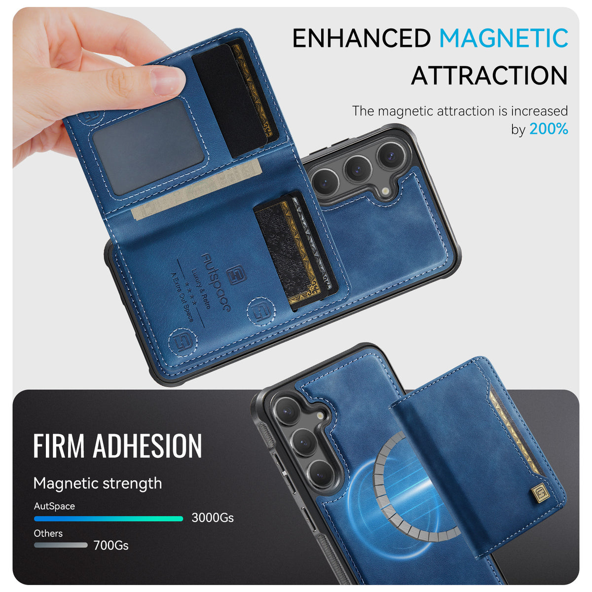 AUTSPACE For Samsung Galaxy S24 / Galaxy S25 Case  A13 Vintage Leather Back Cover with Magnetic Detachable Card Bag