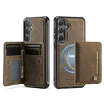 AUTSPACE For Samsung Galaxy S24 / Galaxy S25 Case  A13 Vintage Leather Back Cover with Magnetic Detachable Card Bag