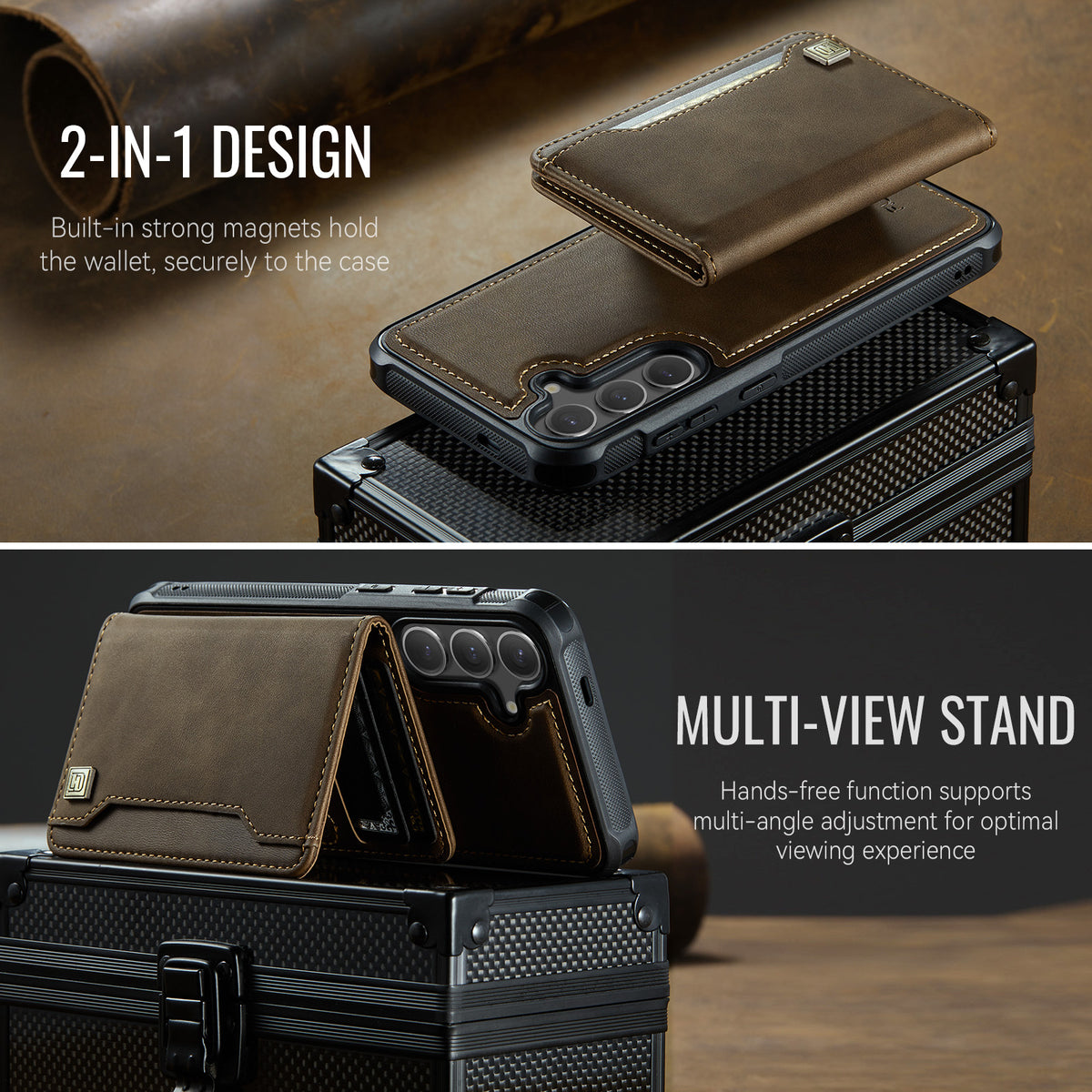 AUTSPACE For Samsung Galaxy S25+ / Galaxy S24+ Case  A13 Vintage Leather Back Cover with Magnetic Detachable Card Bag