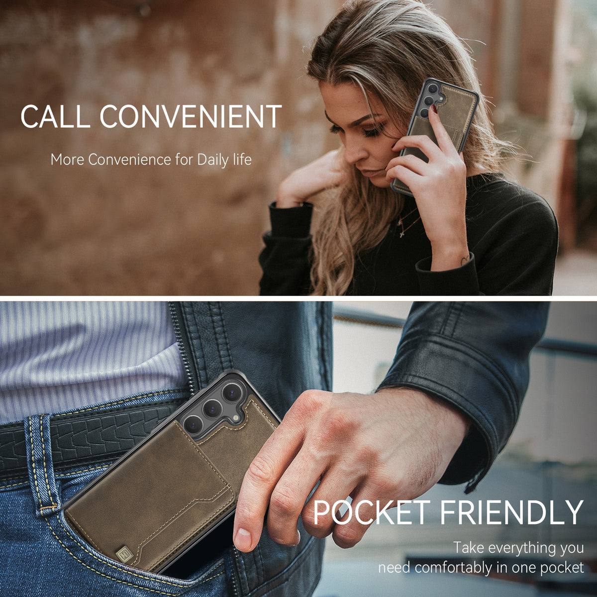 AUTSPACE For Samsung Galaxy S25+ / Galaxy S24+ Case  A13 Vintage Leather Back Cover with Magnetic Detachable Card Bag