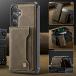AUTSPACE For Samsung Galaxy S25+ / Galaxy S24+ Case  A13 Vintage Leather Back Cover with Magnetic Detachable Card Bag