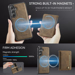AUTSPACE For Samsung Galaxy S25+ / Galaxy S24+ Case  A13 Vintage Leather Back Cover with Magnetic Detachable Card Bag