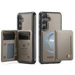 AUTSPACE For Samsung Galaxy S25+ / Galaxy S24+ Case  A13 Vintage Leather Back Cover with Magnetic Detachable Card Bag