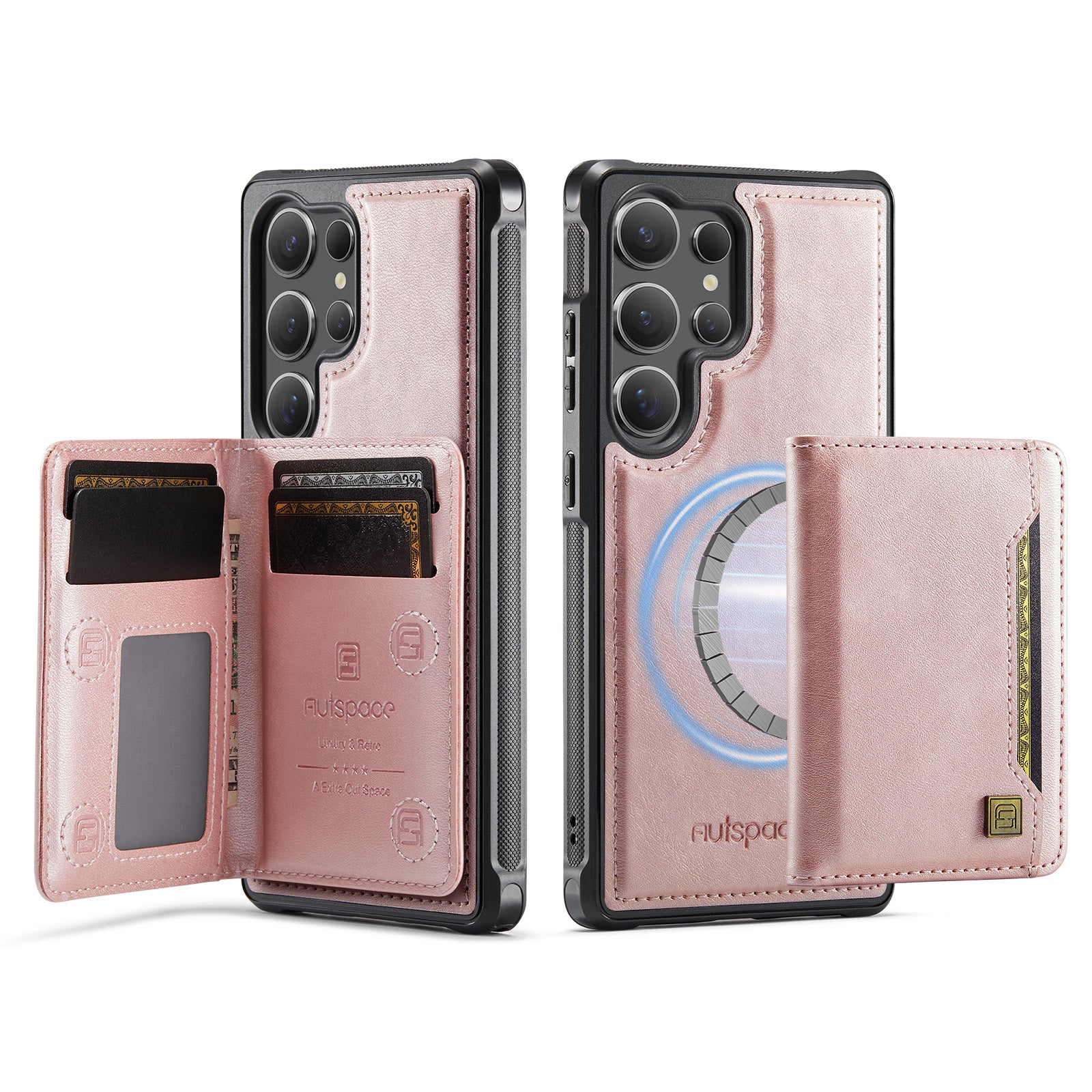 AUTSPACE til Samsung Galaxy S24 Ultra Cover A13 Vintage læderbagside med magnetisk aftagelig kortholder