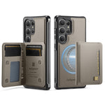 AUTSPACE For Samsung Galaxy S25 Ultra Case  A13 Vintage Leather Back Cover with Magnetic Detachable Card Bag