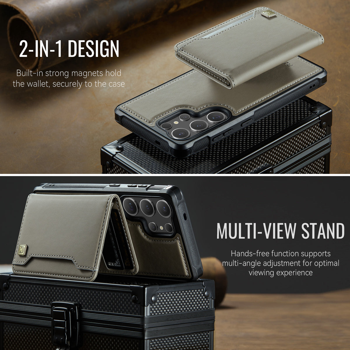 AUTSPACE For Samsung Galaxy S25 Ultra Case  A13 Vintage Leather Back Cover with Magnetic Detachable Card Bag