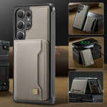 AUTSPACE For Samsung Galaxy S25 Ultra Case  A13 Vintage Leather Back Cover with Magnetic Detachable Card Bag