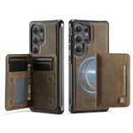 AUTSPACE For Samsung Galaxy S25 Ultra Case  A13 Vintage Leather Back Cover with Magnetic Detachable Card Bag