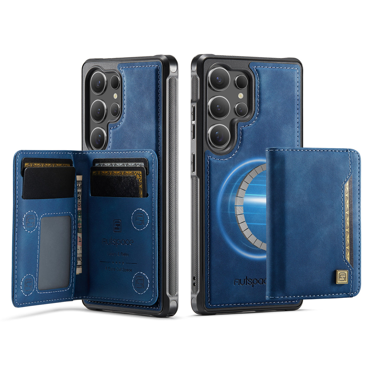 AUTSPACE For Samsung Galaxy S25 Ultra Case  A13 Vintage Leather Back Cover with Magnetic Detachable Card Bag