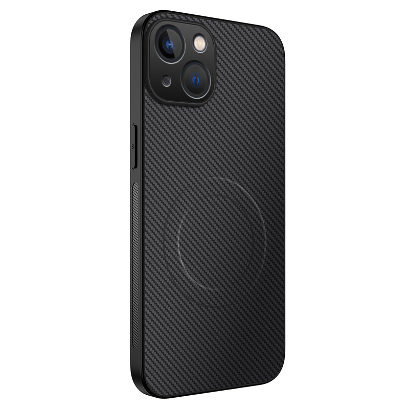 WANLONFENG til iPhone 15 cover kompatibelt med MagSafe TQ-serien kulfibertekstur PC TPU telefoncover