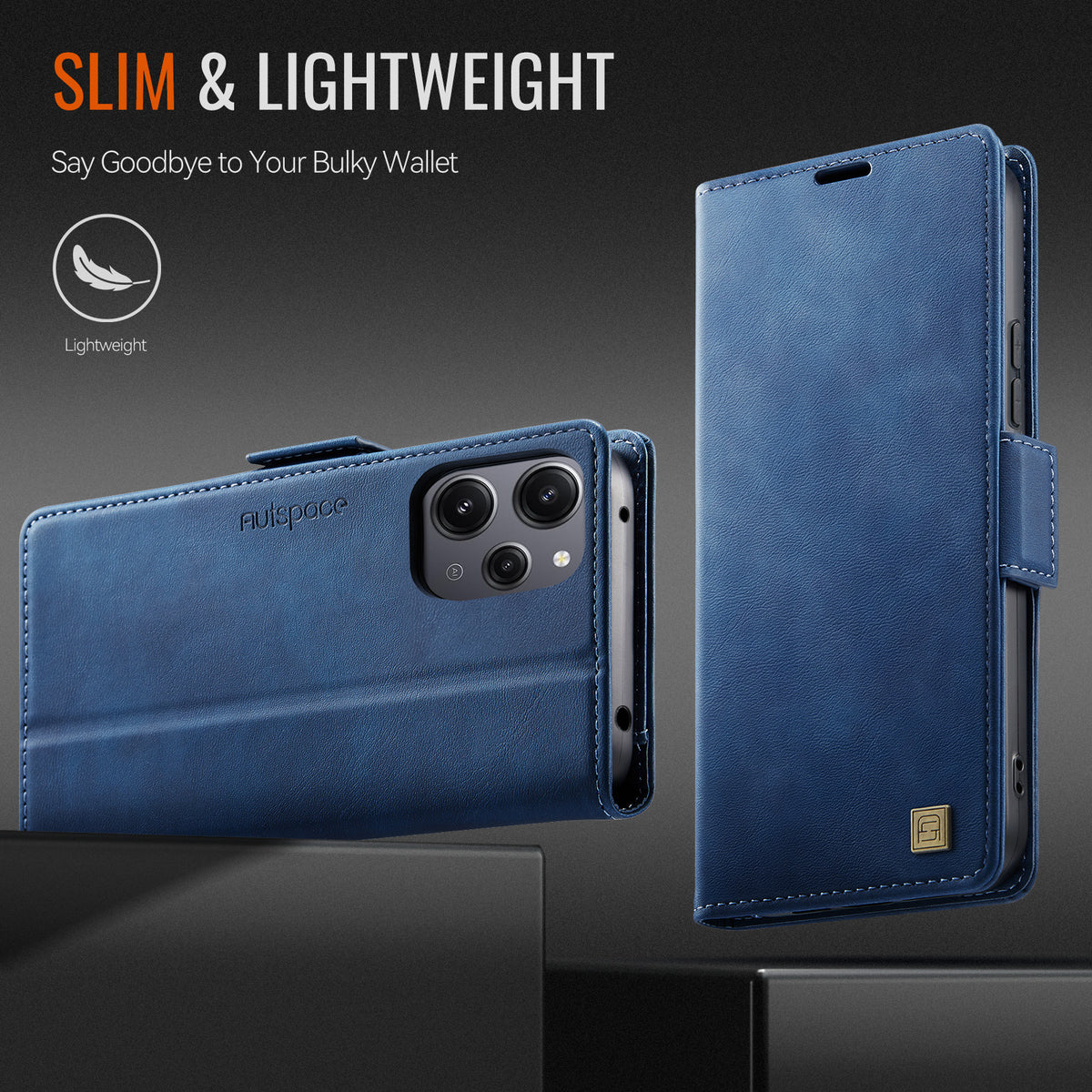 AUTSPACE etui til Xiaomi Redmi 12 5G (Global) / Xiaomi Redmi Note 12R 5G / Xiaomi Poco M6 Pro 5G / Xiaomi Redmi 12 4G, A11 RFID-blokerende retro-pungetui i læder