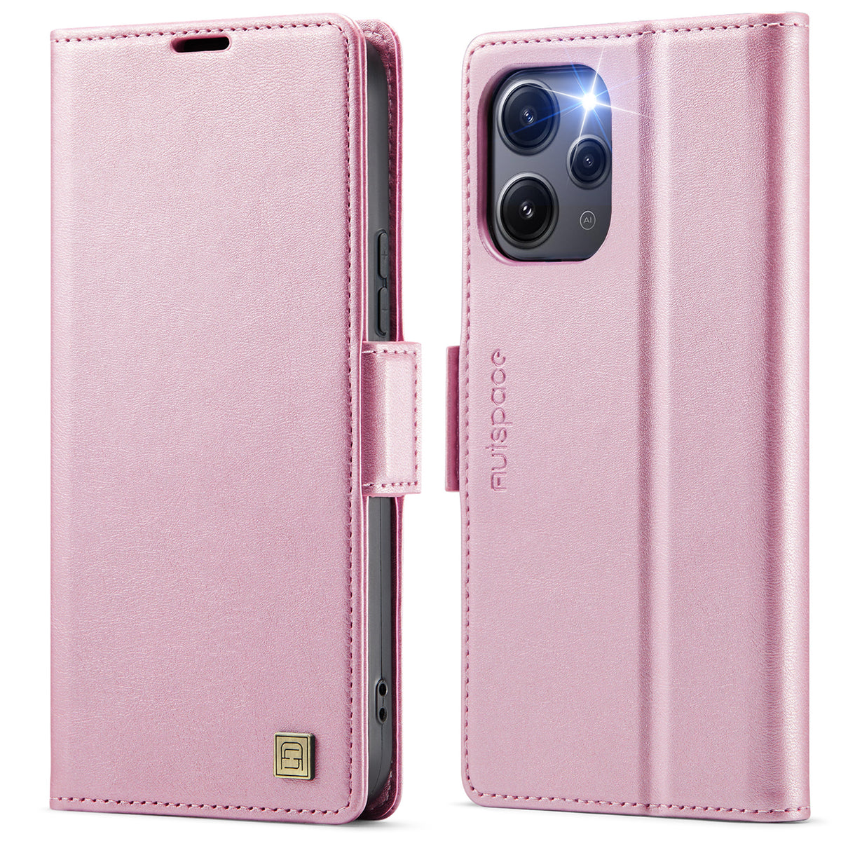 AUTSPACE etui til Xiaomi Redmi 12 5G (Global) / Xiaomi Redmi Note 12R 5G / Xiaomi Poco M6 Pro 5G / Xiaomi Redmi 12 4G, A11 RFID-blokerende retro-pungetui i læder