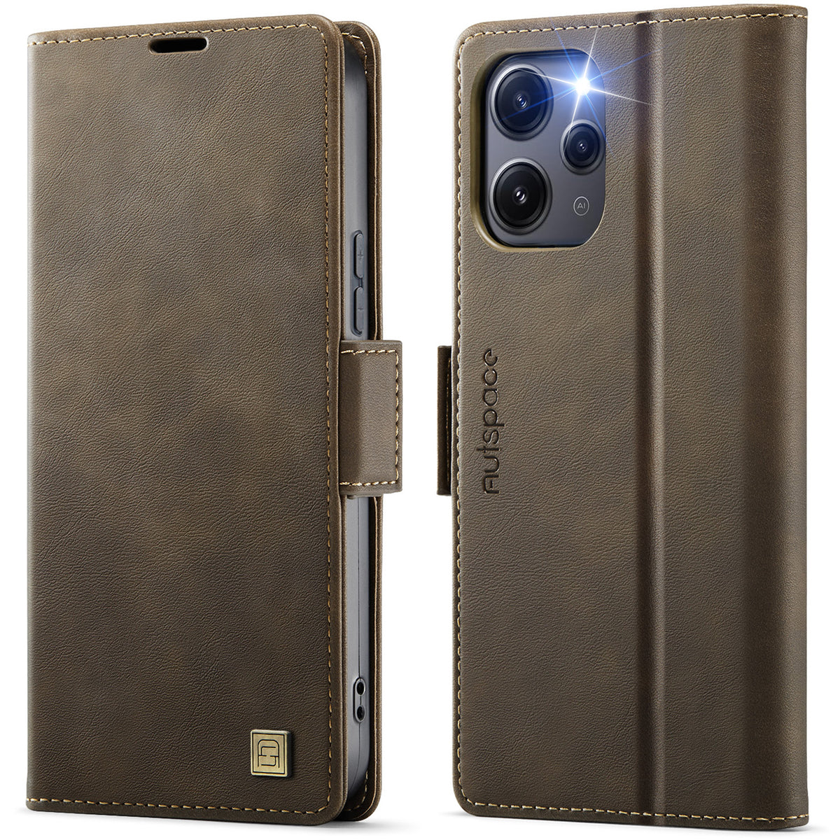 AUTSPACE etui til Xiaomi Redmi 12 5G (Global) / Xiaomi Redmi Note 12R 5G / Xiaomi Poco M6 Pro 5G / Xiaomi Redmi 12 4G, A11 RFID-blokerende retro-pungetui i læder