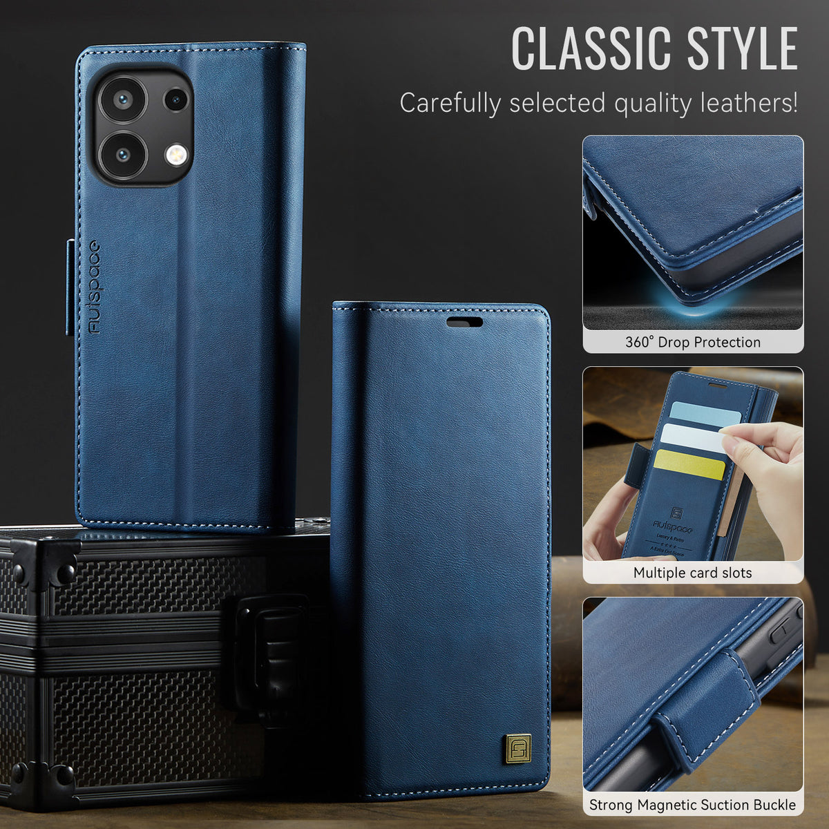 AUTSPACE For Xiaomi Redmi Note 13 Pro 4G Case  A11 RFID Blocking Retro Leather Cell Phone Wallet Cover