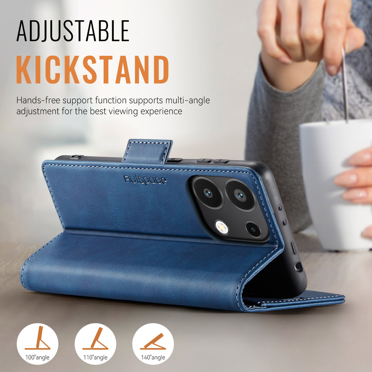 AUTSPACE For Xiaomi Redmi Note 13 Pro 4G Case  A11 RFID Blocking Retro Leather Cell Phone Wallet Cover