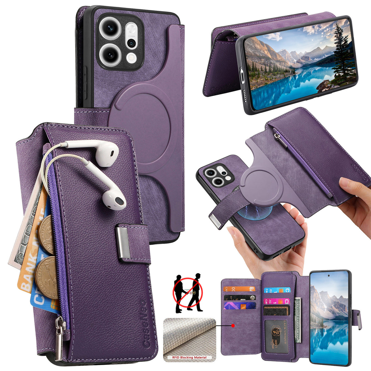CASENEO För Oppo Reno14 Pro 5G (Global) Fodral MW-02 Avtagbart Magnetiskt Läderfodral med Flipfunktion