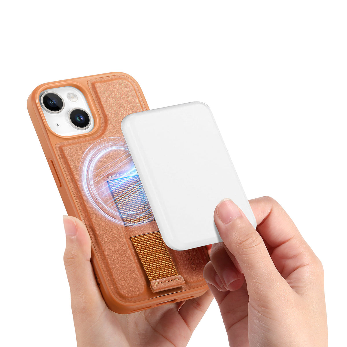 CASENEO For iPhone 15 Plus / iPhone 14 Plus Magnetic Case  Wristband PU Leather + PC Shockproof Phone Cover