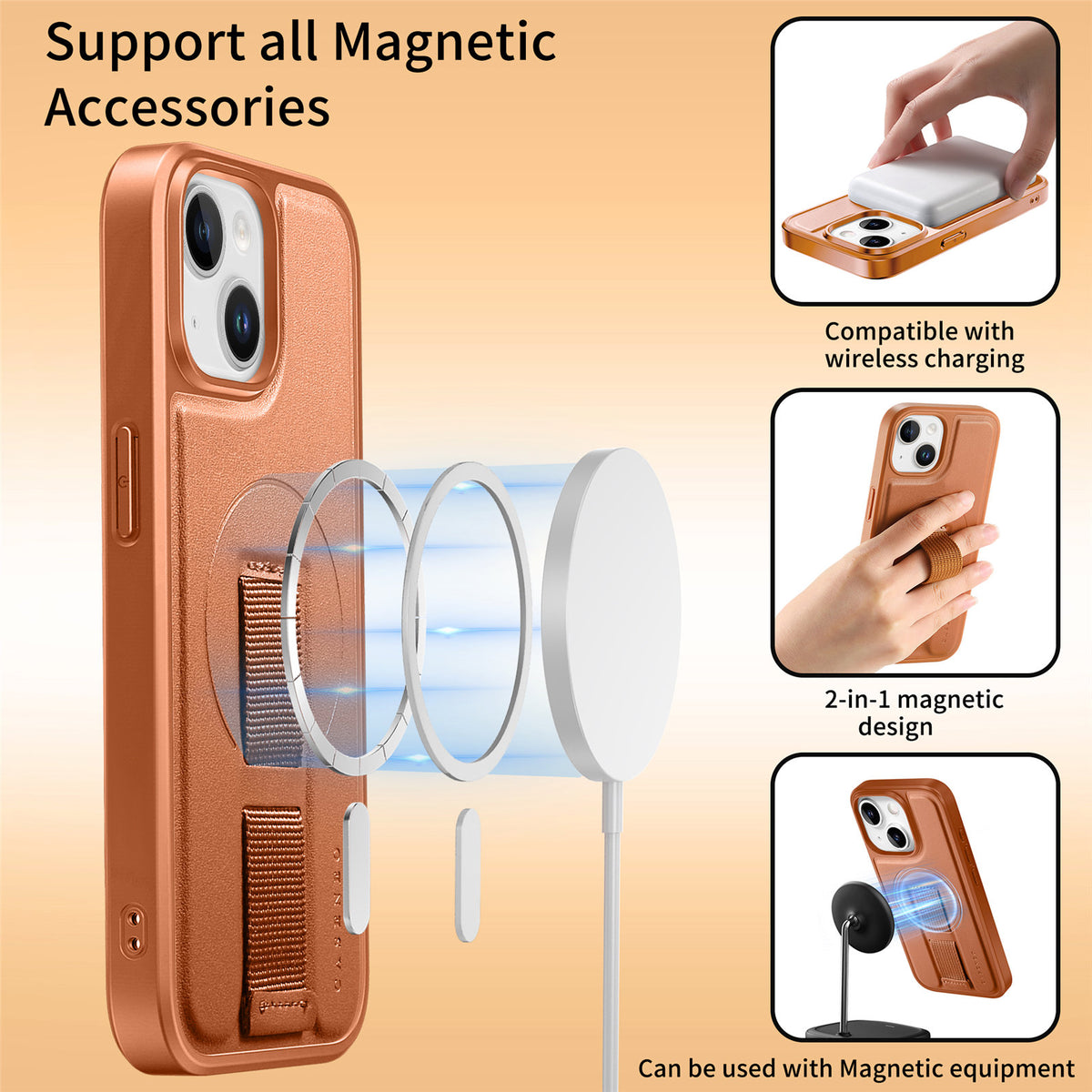 CASENEO For iPhone 15 Plus / iPhone 14 Plus Magnetic Case  Wristband PU Leather + PC Shockproof Phone Cover