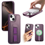 CASENEO For iPhone 15 Plus / iPhone 14 Plus Magnetic Case  Wristband PU Leather + PC Shockproof Phone Cover