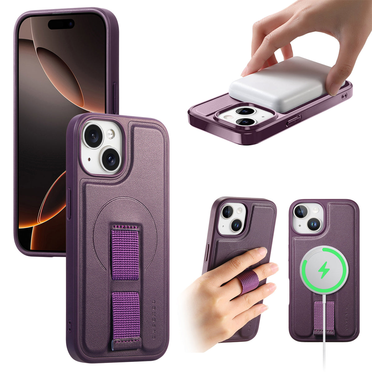 CASENEO For iPhone 15 Plus / iPhone 14 Plus Magnetic Case  Wristband PU Leather + PC Shockproof Phone Cover