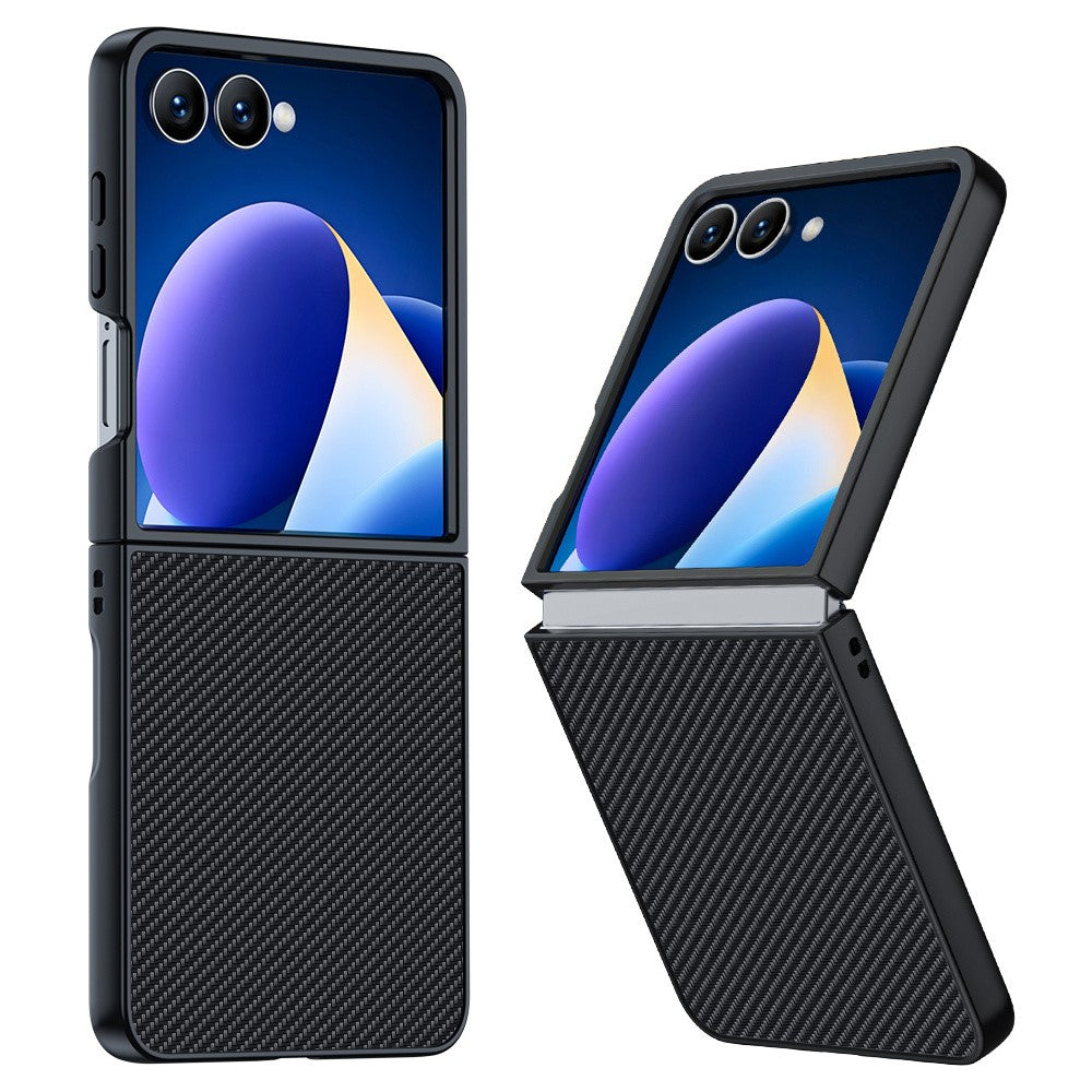 For Samsung Galaxy Z Flip7 5G Case Carbon Fiber Texture Leather + PC Anti-Drop Folding Phone Cover