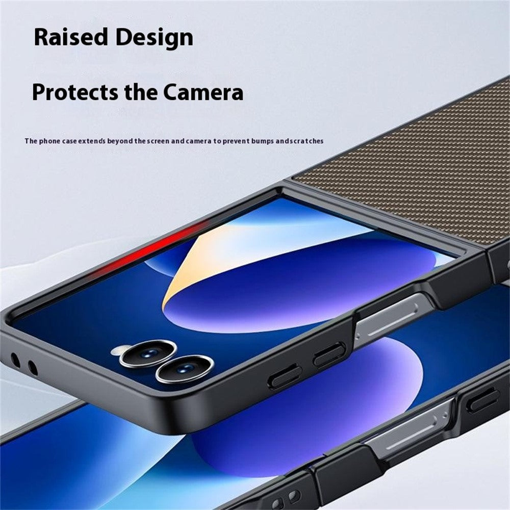For Samsung Galaxy Z Flip7 5G Case Carbon Fiber Texture Leather + PC Anti-Drop Folding Phone Cover