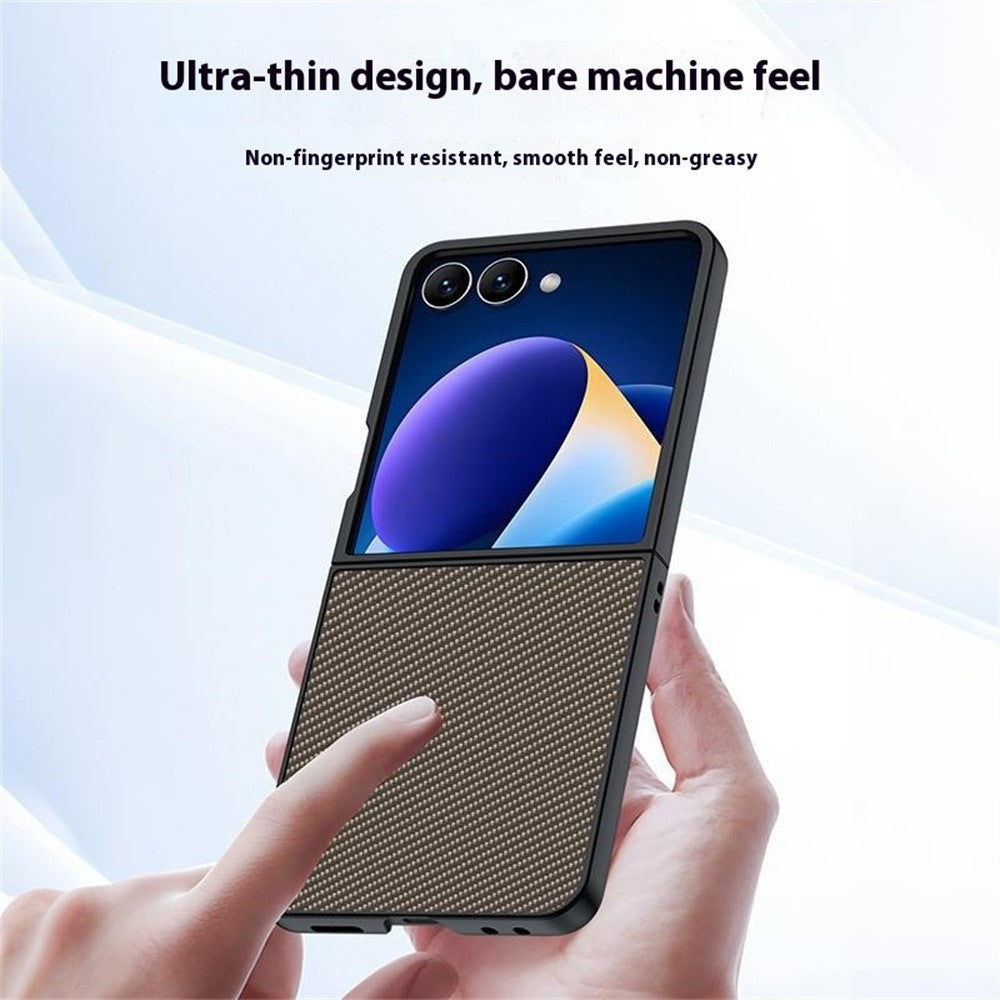 For Samsung Galaxy Z Flip7 5G Case Carbon Fiber Texture Leather + PC Anti-Drop Folding Phone Cover