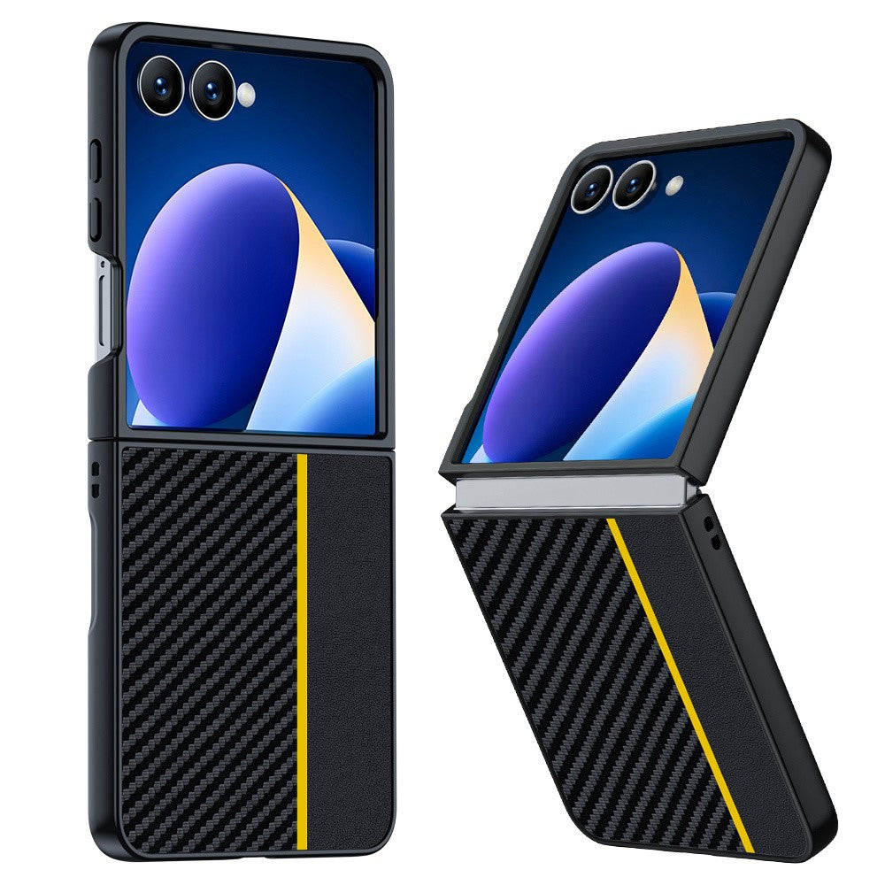 For Samsung Galaxy Z Flip7 5G Case Carbon Fiber Texture Leather + PC Anti-Drop Folding Phone Cover