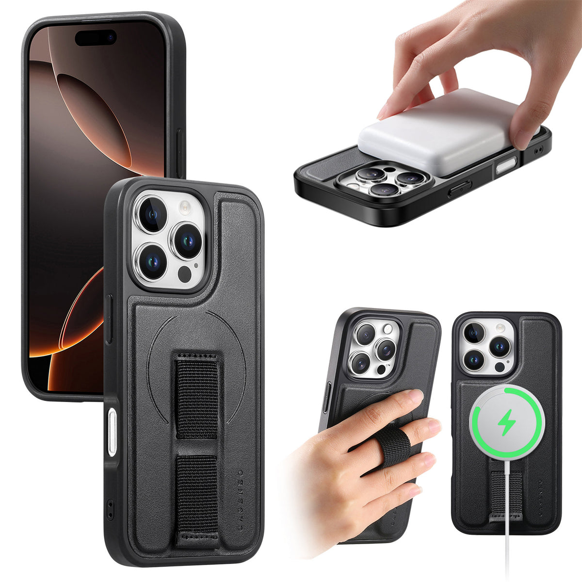 CASENEO For iPhone 16 Pro Max Magnetic Case  Wristband PU Leather + PC Shockproof Phone Cover