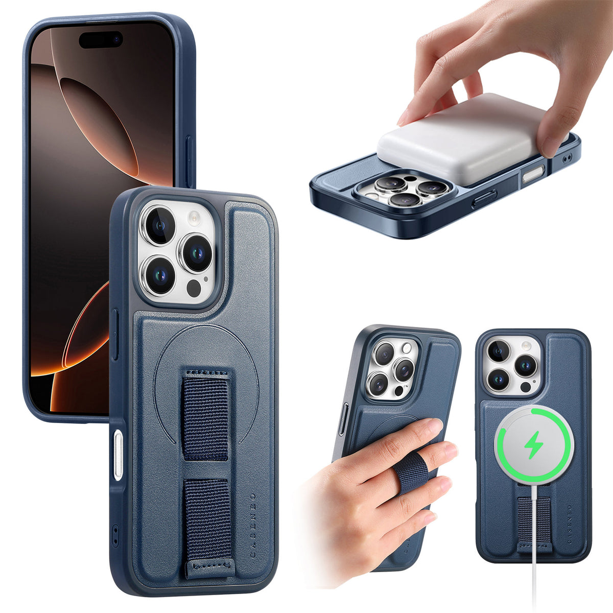 CASENEO For iPhone 16 Pro Max Magnetic Case  Wristband PU Leather + PC Shockproof Phone Cover