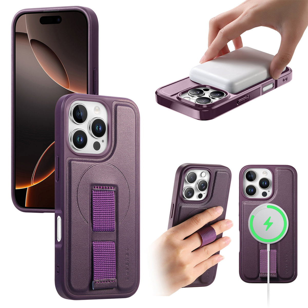 CASENEO For iPhone 16 Pro Magnetic Case  Wristband PU Leather + PC Shockproof Phone Cover