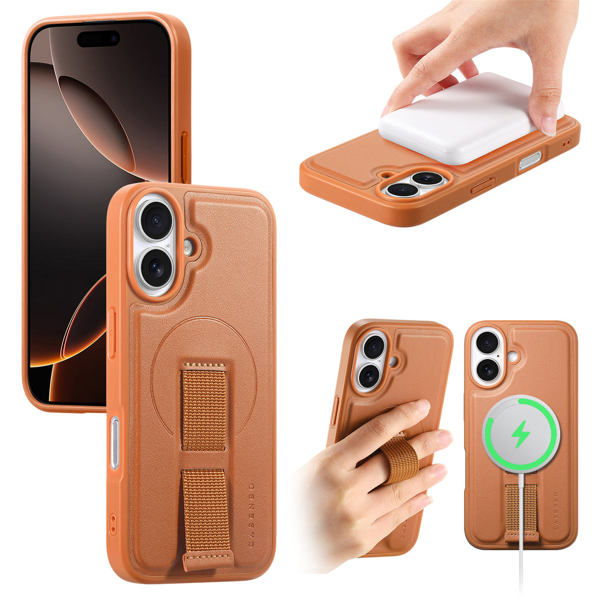 CASENEO For iPhone 16 Magnetic Case Wristband PU Leather + PC Shockproof Phone Cover