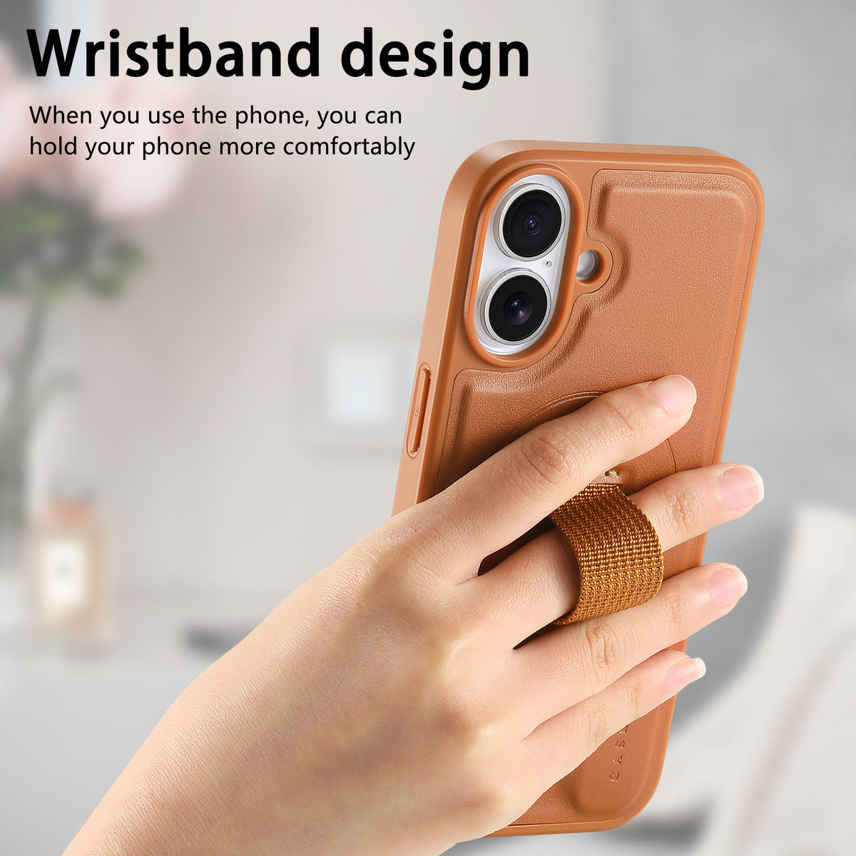 CASENEO For iPhone 16 Magnetic Case Wristband PU Leather + PC Shockproof Phone Cover