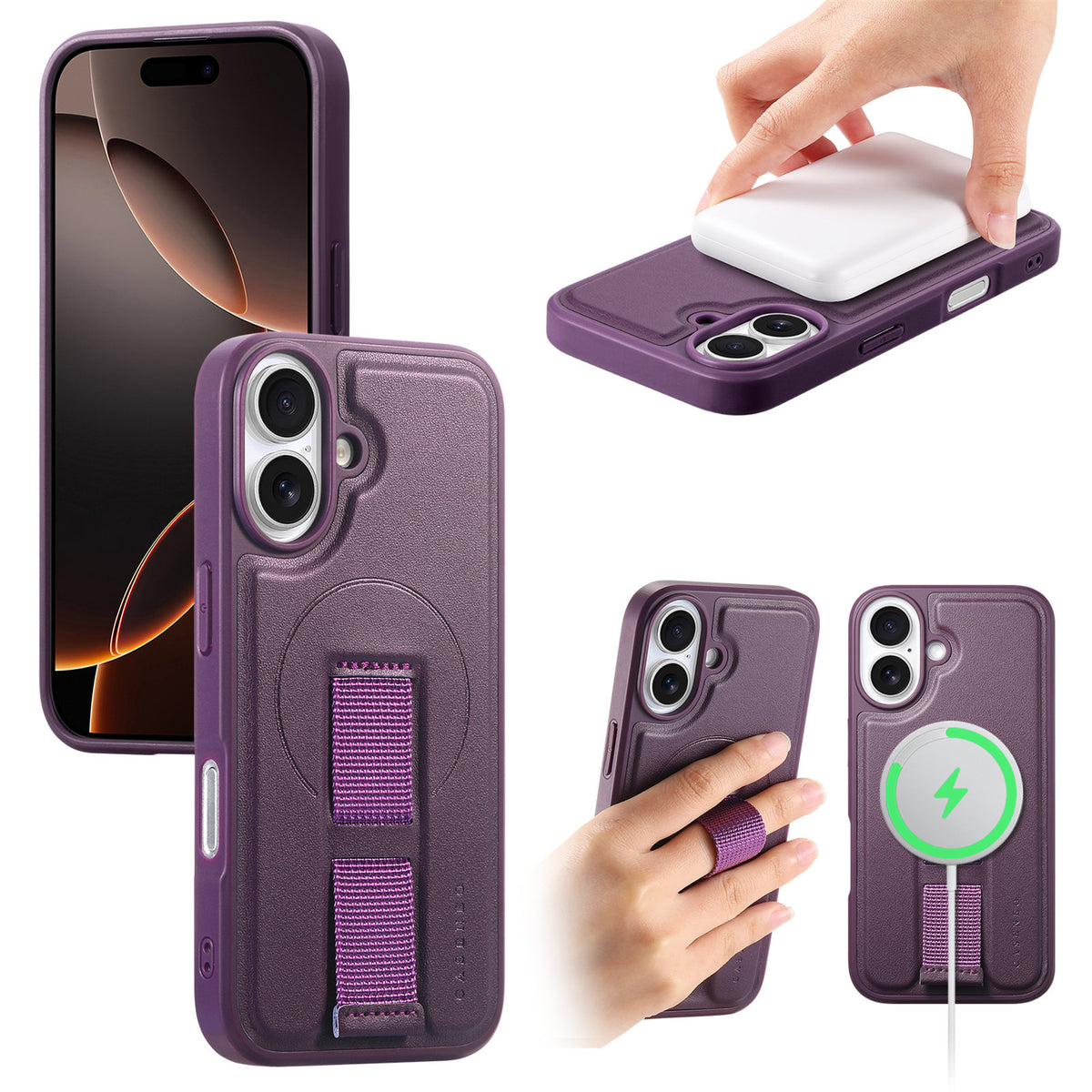 CASENEO For iPhone 16 Magnetic Case Wristband PU Leather + PC Shockproof Phone Cover