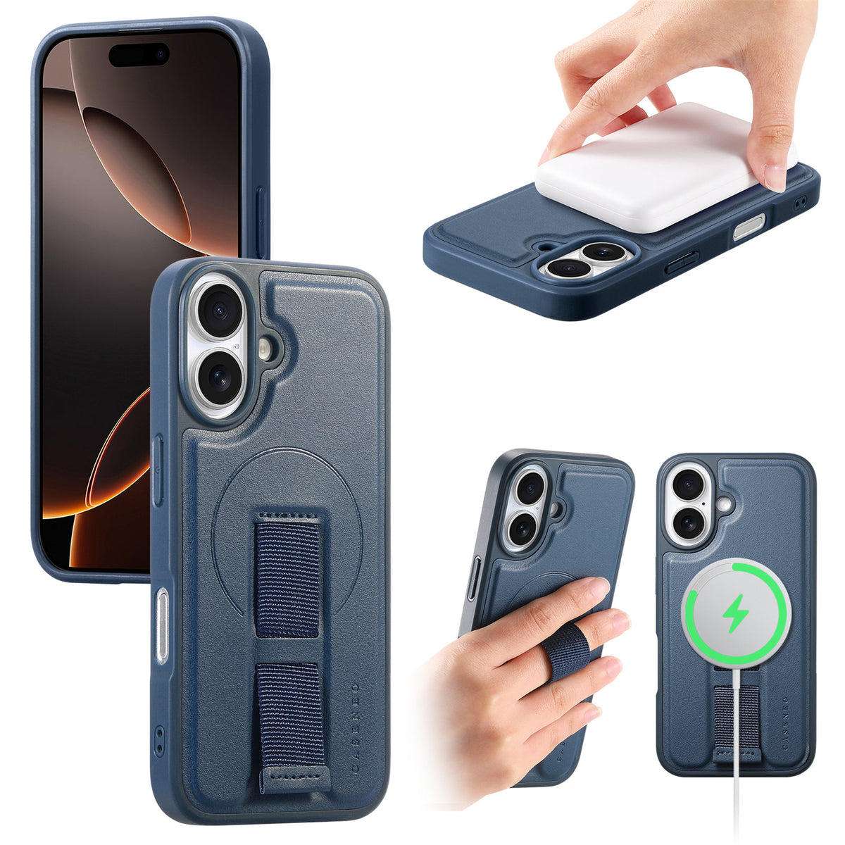 CASENEO For iPhone 16 Magnetic Case Wristband PU Leather + PC Shockproof Phone Cover