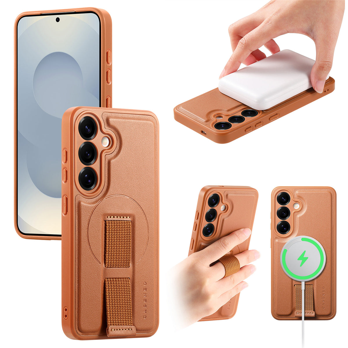 CASENEO Til Samsung Galaxy S24 / Galaxy S25 Magnetisk Cover Håndledsrem PU Læder + PC Stødsikkert Telefoncover