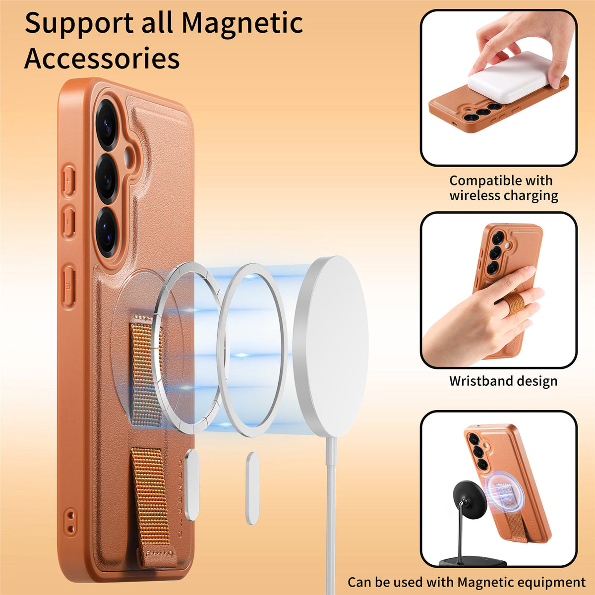 CASENEO Til Samsung Galaxy S24 / Galaxy S25 Magnetisk Cover Håndledsrem PU Læder + PC Stødsikkert Telefoncover
