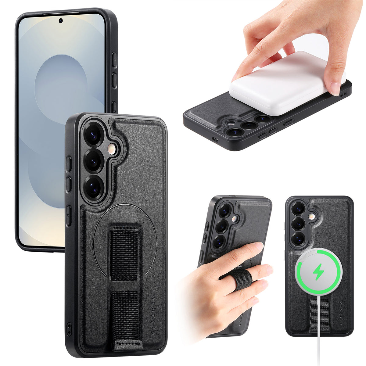 CASENEO Til Samsung Galaxy S24 / Galaxy S25 Magnetisk Cover Håndledsrem PU Læder + PC Stødsikkert Telefoncover