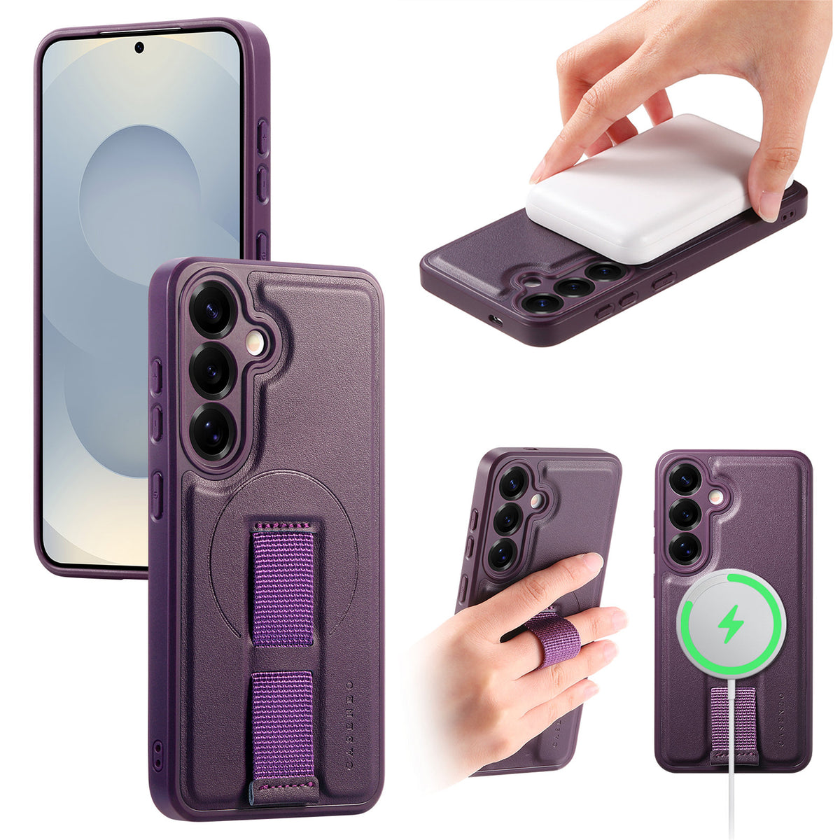 CASENEO Til Samsung Galaxy S24 / Galaxy S25 Magnetisk Cover Håndledsrem PU Læder + PC Stødsikkert Telefoncover