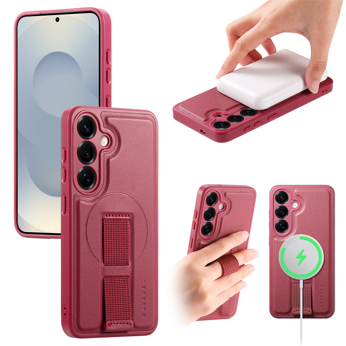 CASENEO Til Samsung Galaxy S24 / Galaxy S25 Magnetisk Cover Håndledsrem PU Læder + PC Stødsikkert Telefoncover