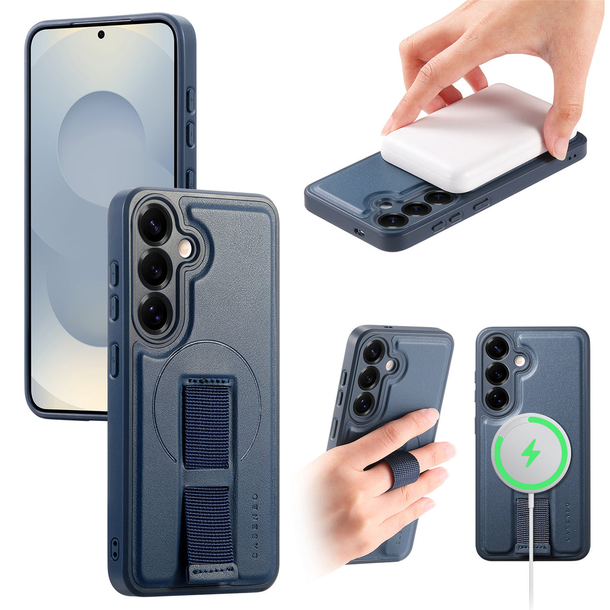 CASENEO Til Samsung Galaxy S24 / Galaxy S25 Magnetisk Cover Håndledsrem PU Læder + PC Stødsikkert Telefoncover