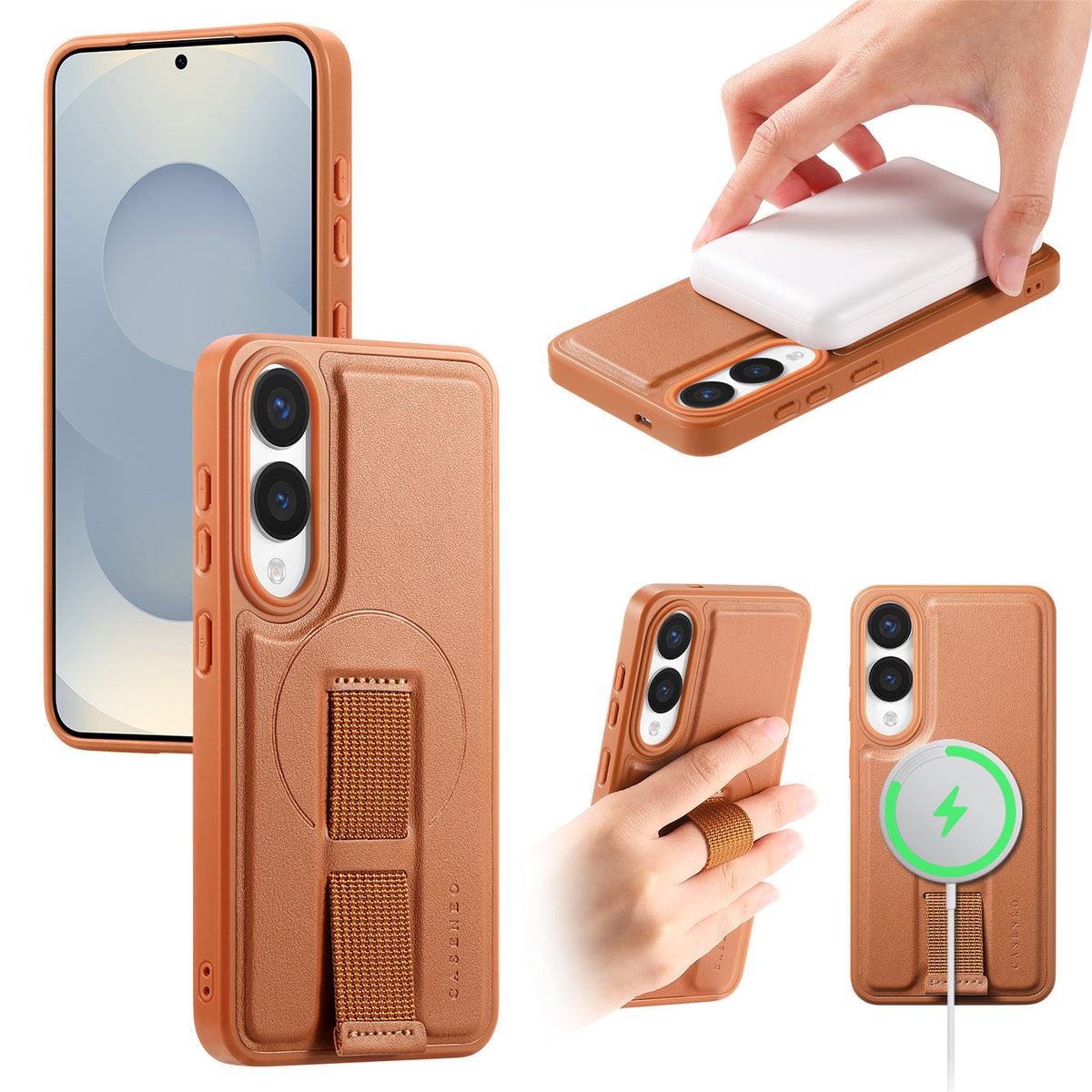 CASENEO For Samsung Galaxy S25 Edge Magnetic Case Wristband PU Leather + PC Shockproof Phone Cover